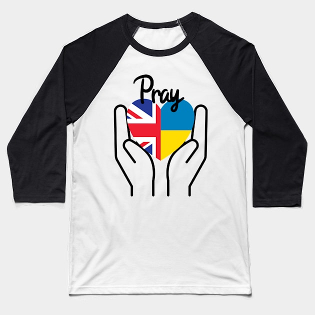 Pray For Ukraine, Pray For Peace, UK Supports Ukraine, UK Stands With Ukraine, Heart With Combined Flags Baseball T-Shirt by Coralgb